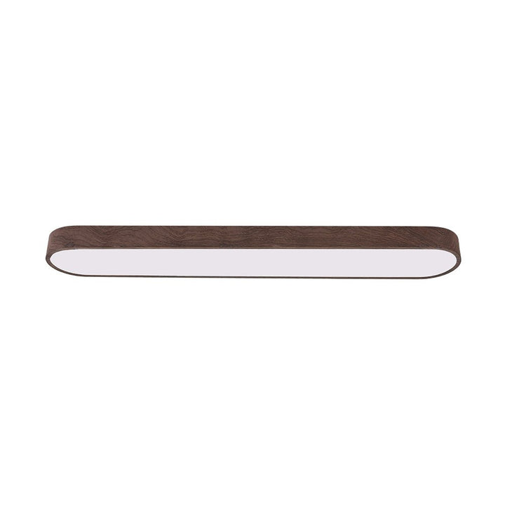 Designad oval taklampa med LED och naturlig trädetalj, passar i moderna hem.
