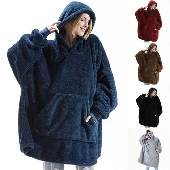 Unisex oversized filttröja i fleece, perfekt för avslappning hemma. Bekväm & mjuk för alla åldrar.