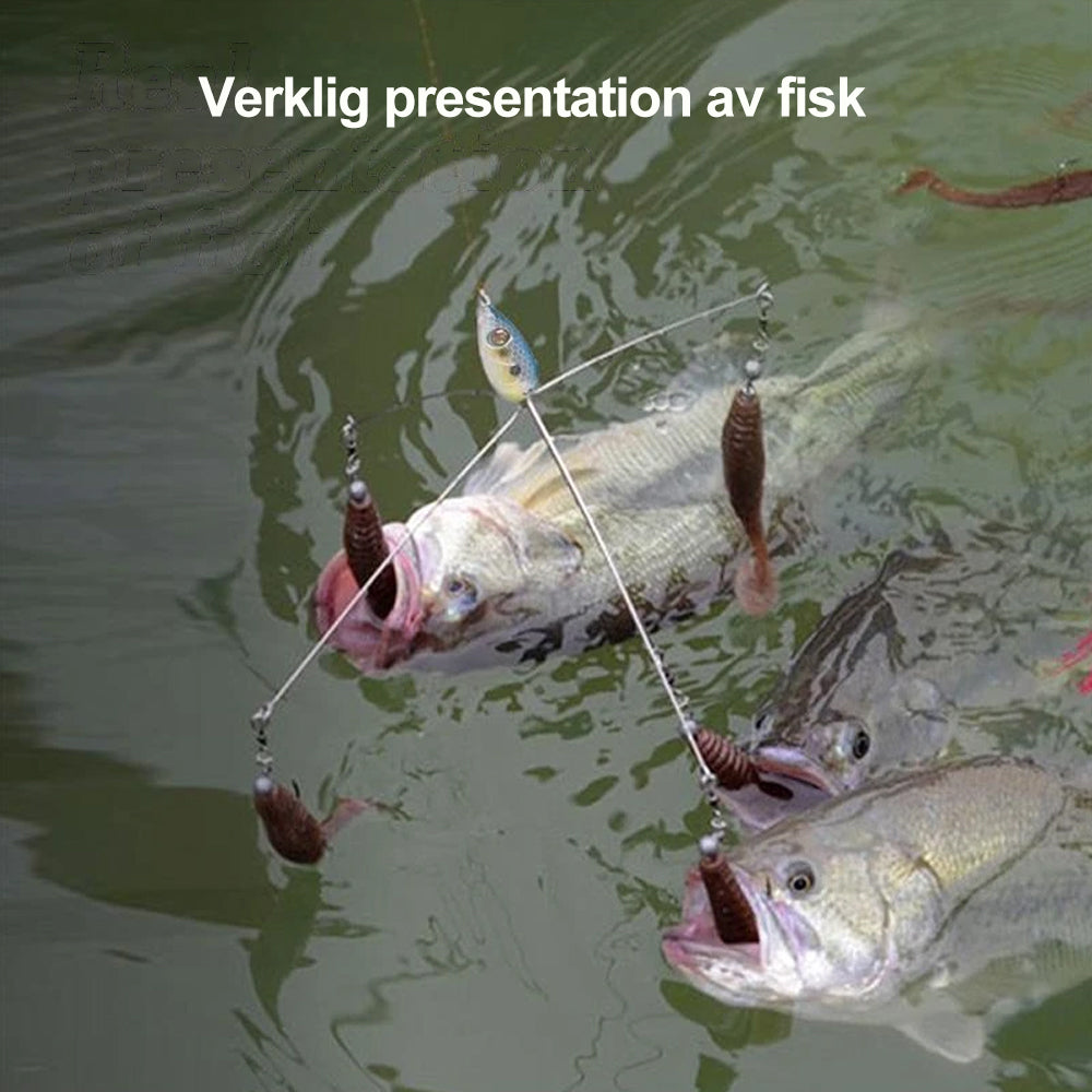 "Paraplyrigg fiskedrag med metallpaljetter och fem beten, mångsidig design för effektivt fiskeäventyr."