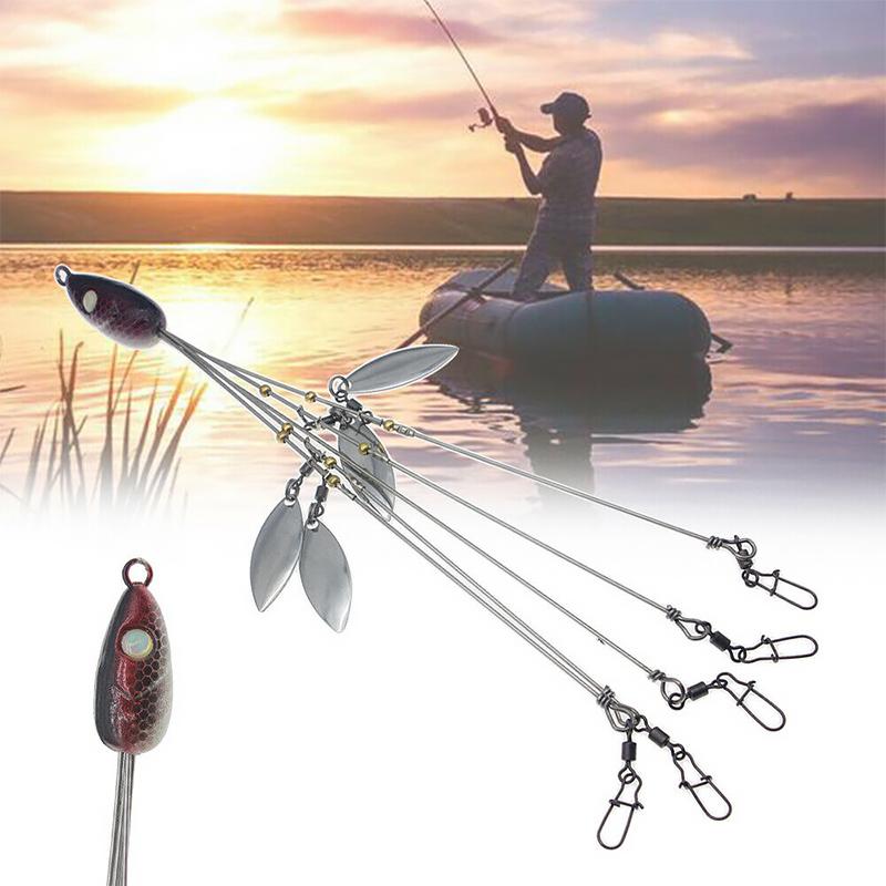 "Paraplyrigg fiskedrag med metallpaljetter och fem beten, mångsidig design för effektivt fiskeäventyr."