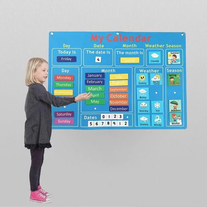 Pedagogisk flanellbräda med färgglada filtbitar för barn, perfekt för kreativ berättelseskaping och fantasifull lek.