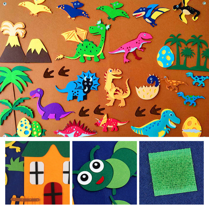 Pedagogisk flanellbräda med färgglada filtbitar för barn, perfekt för kreativ berättelseskaping och fantasifull lek.