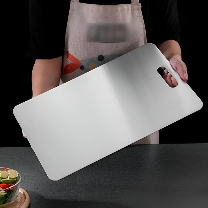 Premium PerfeChop skärbräda, rostfritt stål, dubbelbräda för optimal kökshygien.