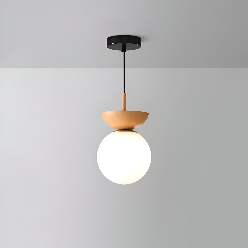 Handgjord Perle LED-taklampa. Valnöt, trä och pärlor i japansk modern takbelysning.