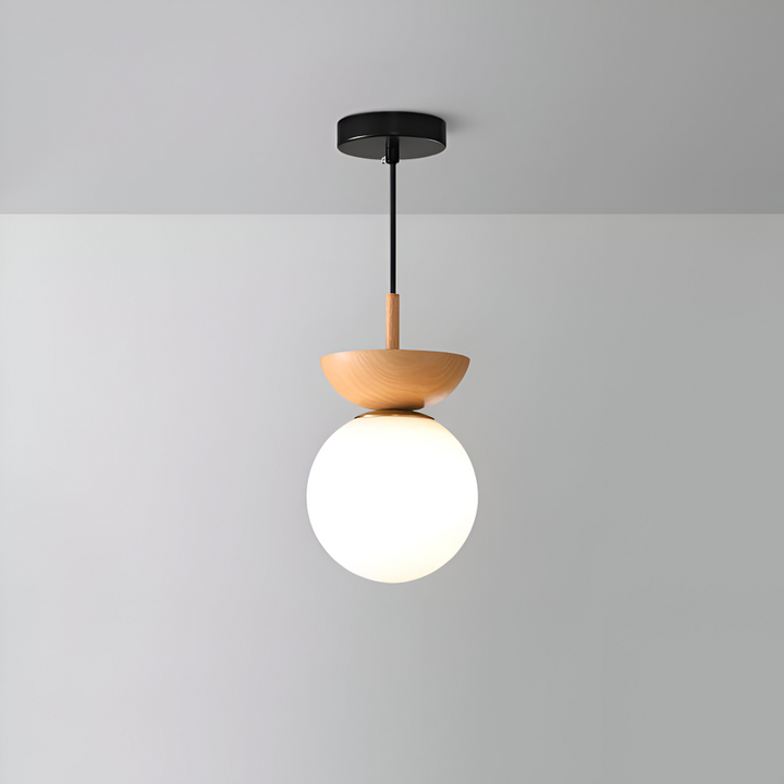 Handgjord Perle LED-taklampa. Valnöt, trä och pärlor i japansk modern takbelysning.