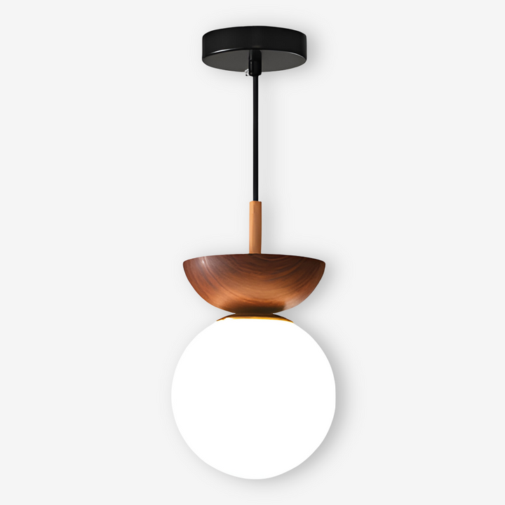 Perle LED-taklampa ger en samtida look. Japansk pärldesign och valnötsträ för heminredning.