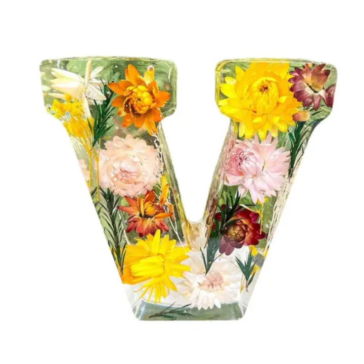 Unik sovrumslampa, harpiks med blommor och LED, valfri bokstav, en personlig och stämningsfull present.