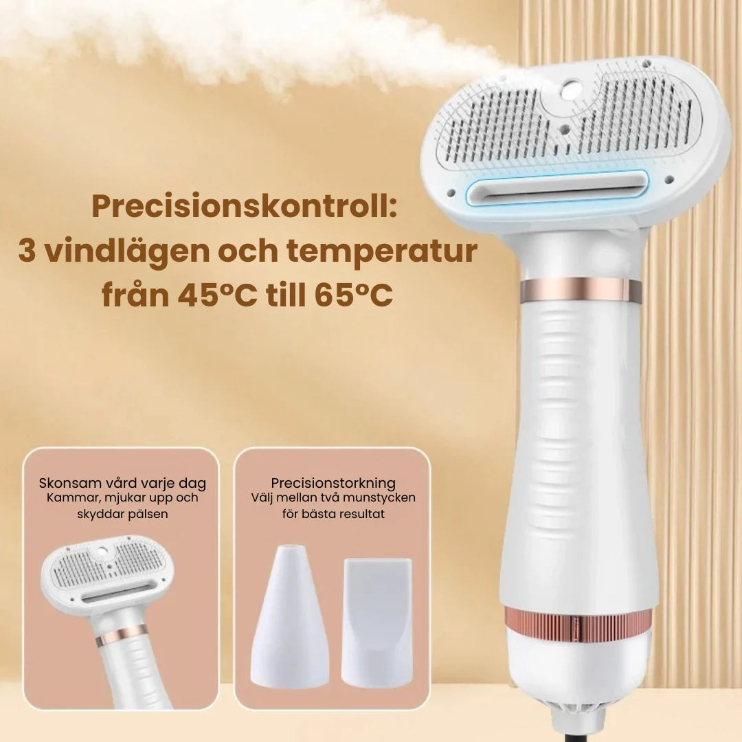 Effektiv Petdryer Pro pälsfön torkar varsamt din hunds eller katts päls snabbt. För hemmagrooming.
