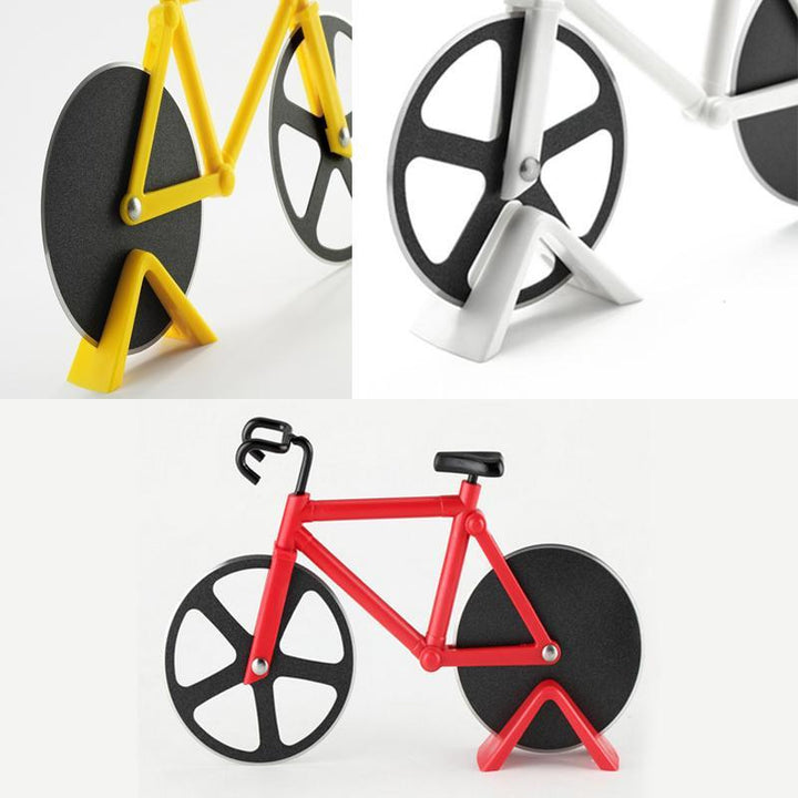 "Pizzaskärare i rostfritt stål, cykelformad, färgglad design, perfekt för köket, rolig och praktisk kökspryl 125x114 mm."