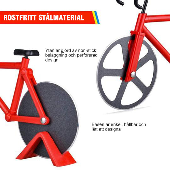 "Pizzaskärare i rostfritt stål, cykelformad, färgglad design, perfekt för köket, rolig och praktisk kökspryl 125x114 mm."