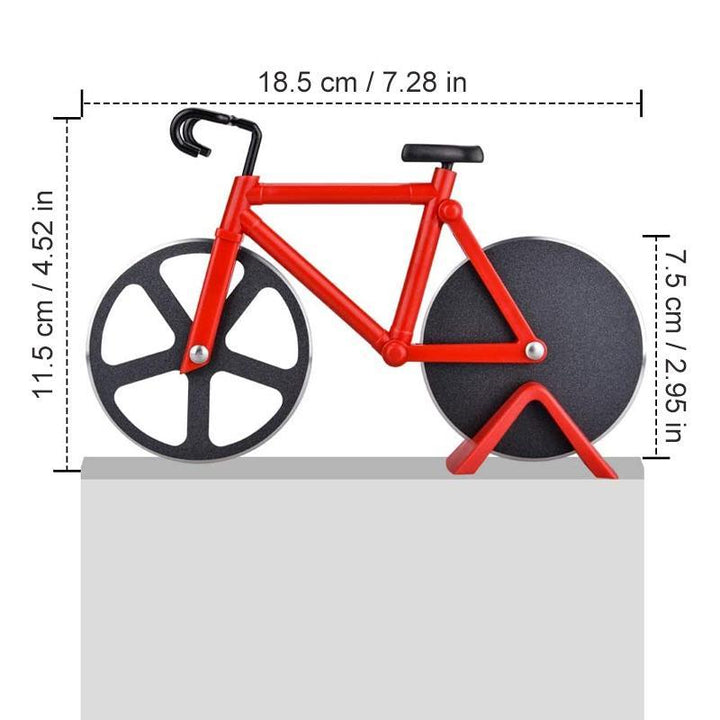 "Pizzaskärare i rostfritt stål, cykelformad, färgglad design, perfekt för köket, rolig och praktisk kökspryl 125x114 mm."