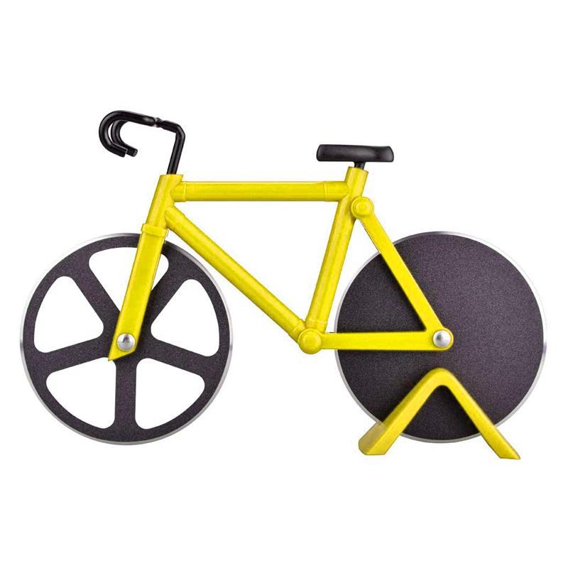 "Pizzaskärare i rostfritt stål, cykelformad, färgglad design, perfekt för köket, rolig och praktisk kökspryl 125x114 mm."