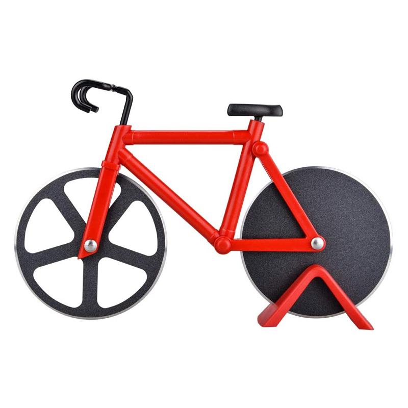 "Pizzaskärare i rostfritt stål, cykelformad, färgglad design, perfekt för köket, rolig och praktisk kökspryl 125x114 mm."