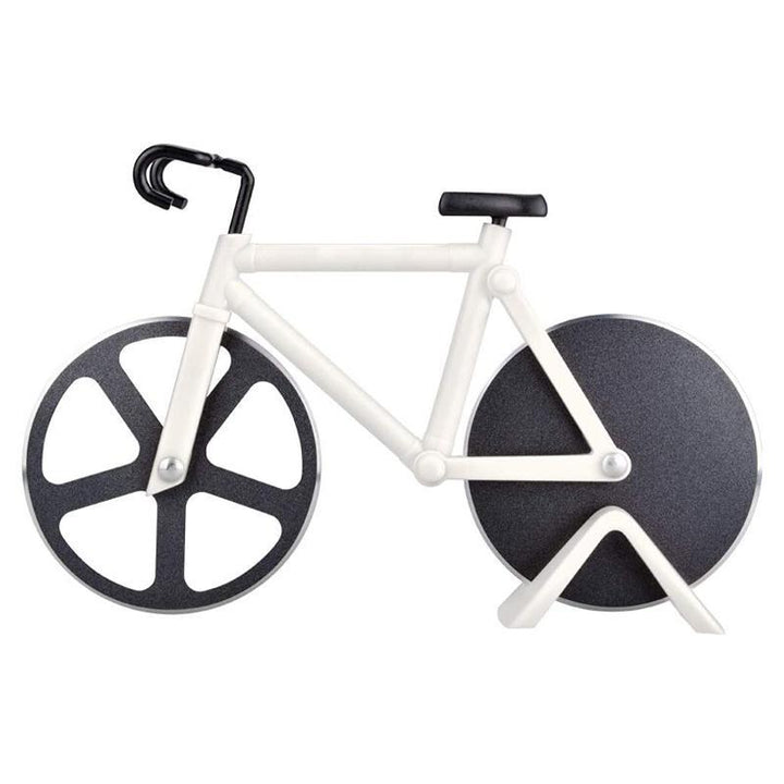 "Pizzaskärare i rostfritt stål, cykelformad, färgglad design, perfekt för köket, rolig och praktisk kökspryl 125x114 mm."
