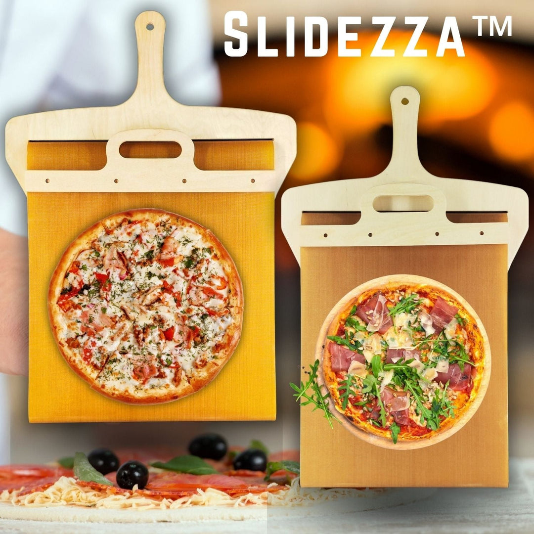 Pizzaspade med skjutmekanism för säker hantering av pizza i ugnen. Perfekt pizzaredskap för hemmakocken.