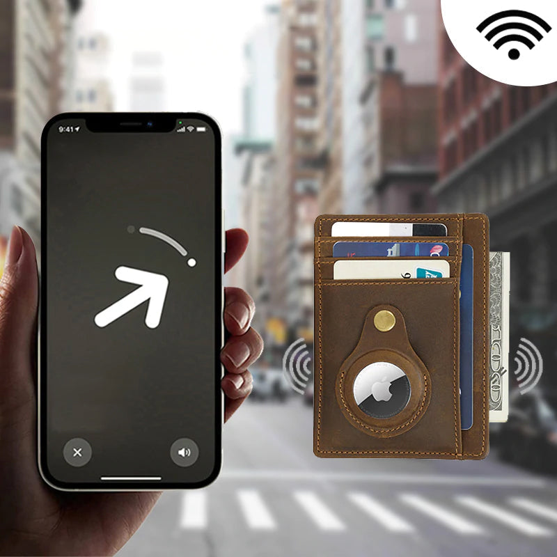 Plånbok för män i äkta läder, RFID-skydd, stilren design, ljusbrun, mörkbrun, kompakt storlek, elegant tillbehör.