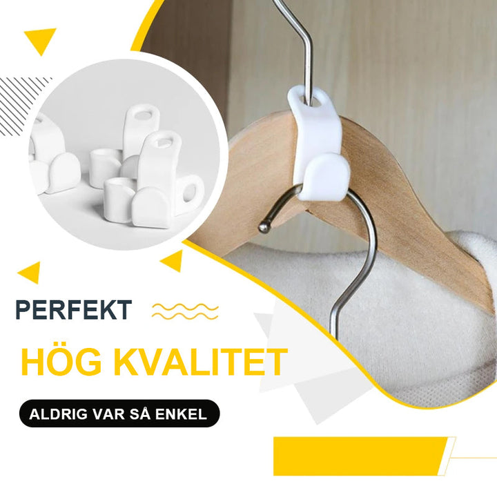 "Plastkrokar för klädgalgar i vit ABS-plast, rundade hörn, organiserar kläder och maximerar garderobsutrymme."