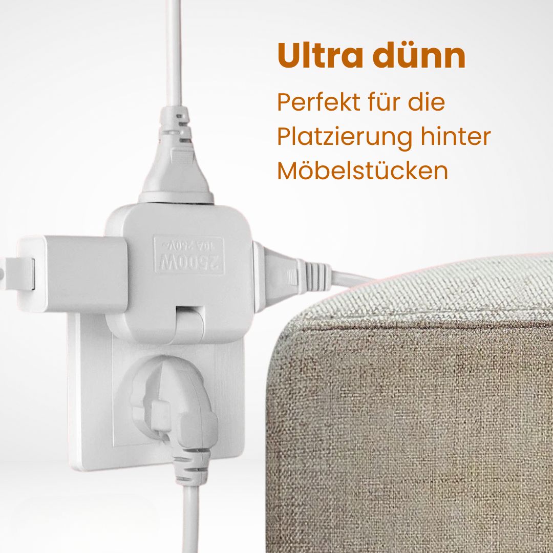 Flexibel 3-i-1 kontaktadapter. Smart eluttag med vridbar funktion för optimal placering i hemmet.