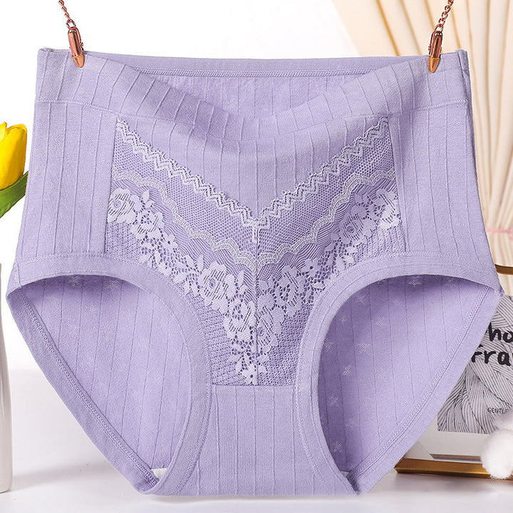 "Plus size högmidjade bomullstrosor i mörklila med elastiskt midjeband, komfortabel passform och mjukt material."