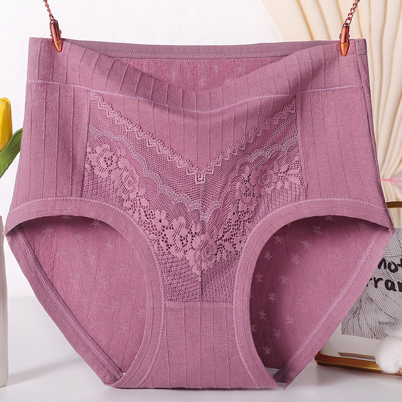 "Plus size högmidjade bomullstrosor i mörklila med elastiskt midjeband, komfortabel passform och mjukt material."