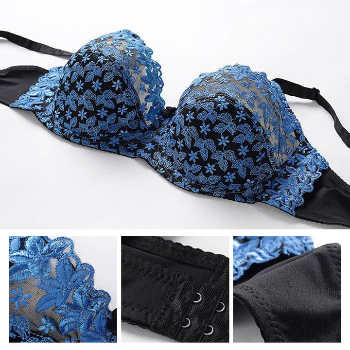"Plusstorlek broderad blommig behå, stödjande med eleganta blomdetaljer, bekväma vadderade axelband."