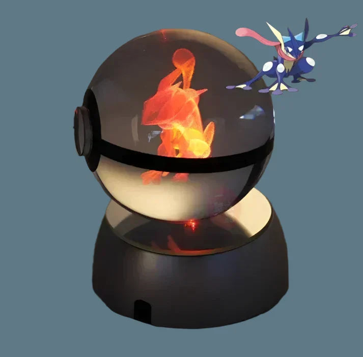 Unik Pokemon LED-nattlampa, en kristallkula med levande karaktärer, gaming-tema för rummet.