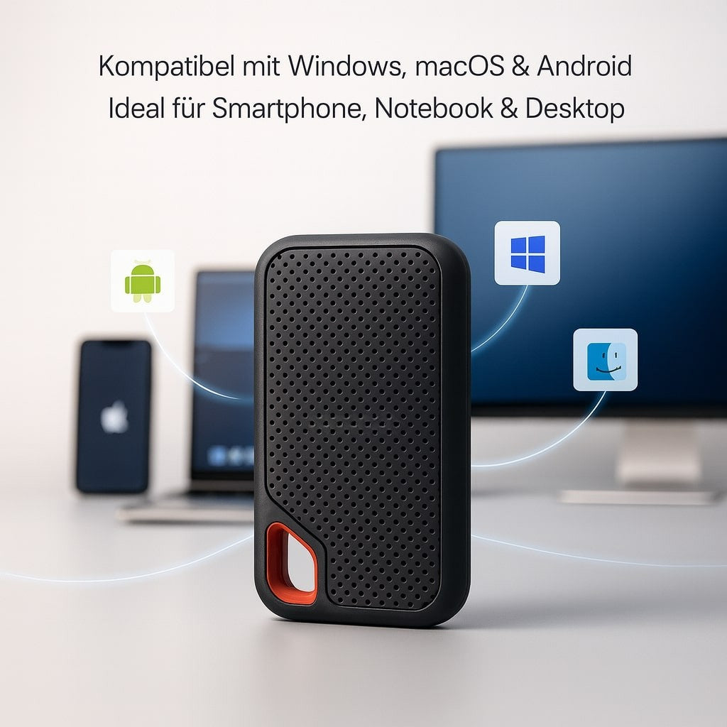 Supersnabb 2 TB extern SSD för säker lagring & snabb dataöverföring. Kompatibel med Mac, PC, Android.
