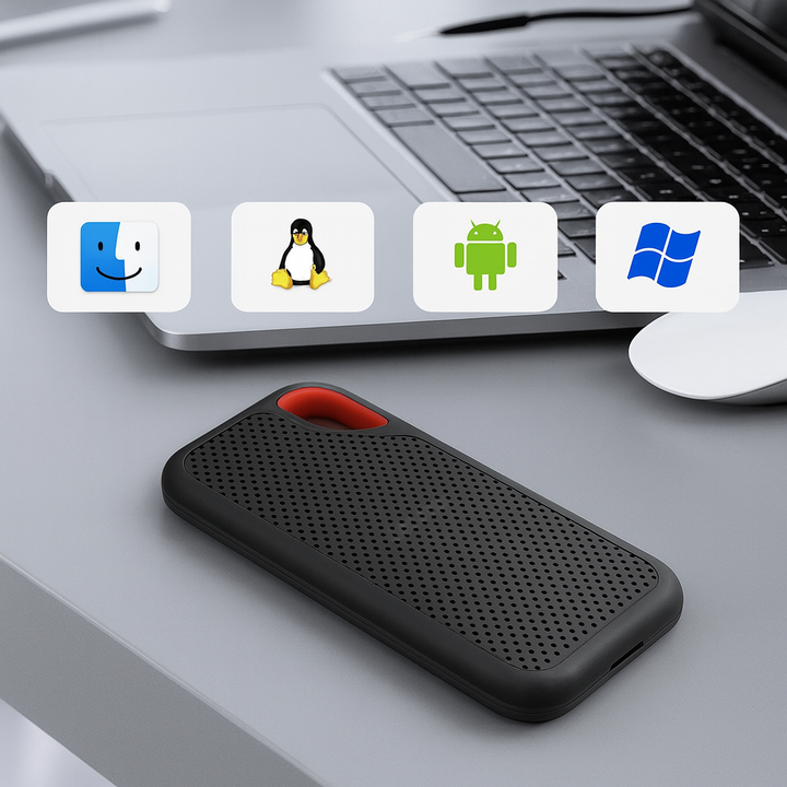 Högpresterande 2TB extern SSD-hårddisk för Mac & Windows. Idealisk för snabb och säker datalagring.