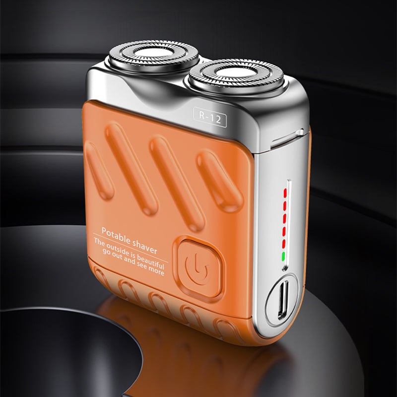 "Portabel elektrisk minirakapparat, kompakt design, för män och kvinnor, blå, orange, svart och vit."