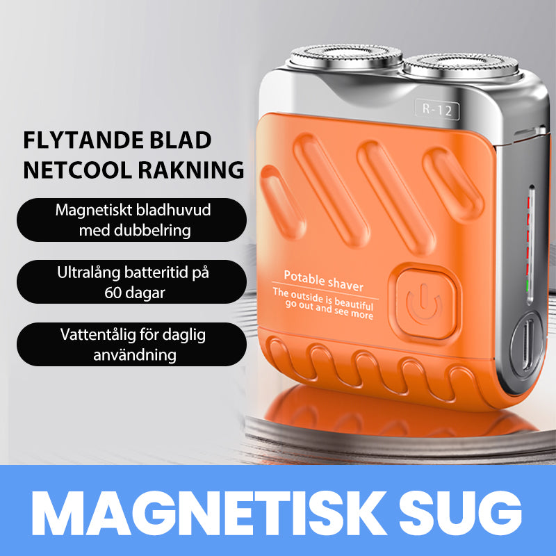 "Portabel elektrisk minirakapparat, kompakt design, för män och kvinnor, blå, orange, svart och vit."