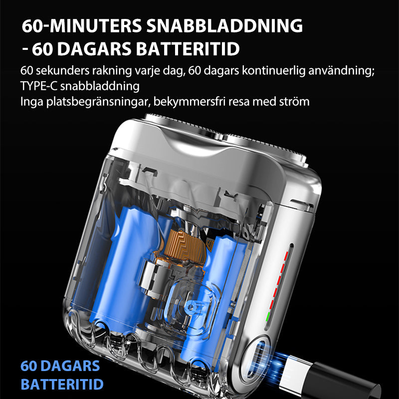 "Portabel elektrisk minirakapparat, kompakt design, för män och kvinnor, blå, orange, svart och vit."