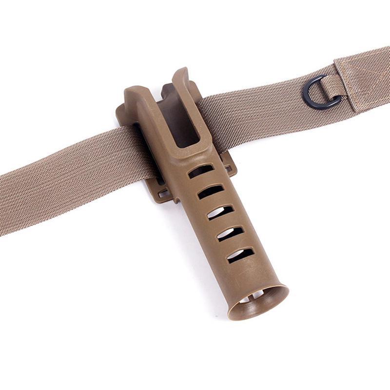 "Portabel fiskespöhållare i svart, grön och kaki med bältesfäste, gör fisket smidigare och mer bekvämt."