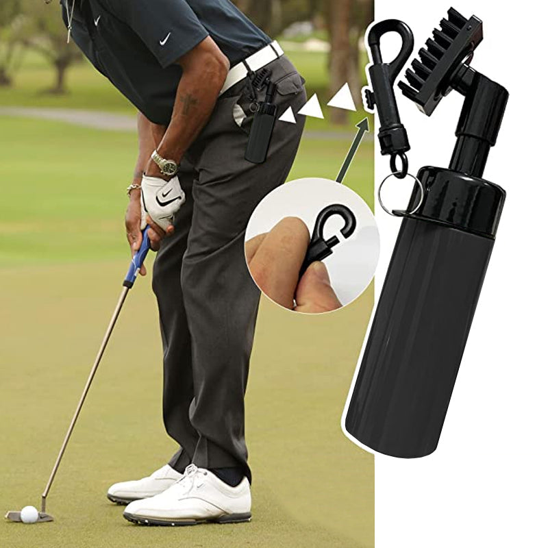 "Portabel golfklubba vattenborste, stort borsthuvud, svart plast, effektiv rengöring för bättre kontroll och precision."