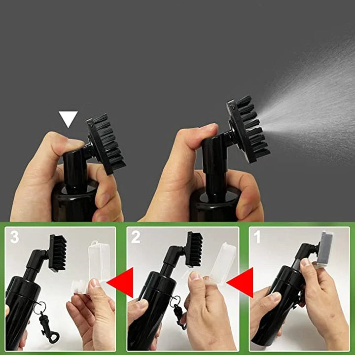 "Portabel golfklubba vattenborste, stort borsthuvud, svart plast, effektiv rengöring för bättre kontroll och precision."