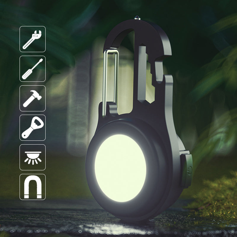 "Portabel mini LED ficklampa, kompakt design, i aluminium med stark belysning, idealisk för utomhusäventyr."