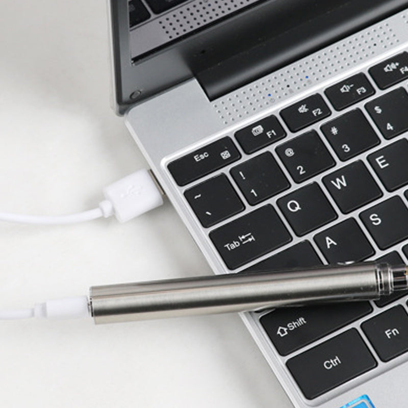 "Portabel USB elektrisk lödkolv 15W, kompakt design, litiumbatteri, miljövänlig, snabb uppvärmning, svart och silverfärgad."