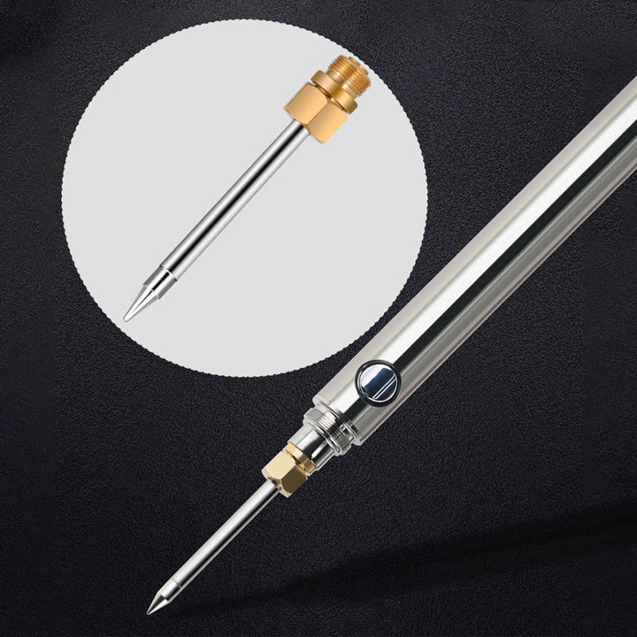 "Portabel USB elektrisk lödkolv 15W, kompakt design, litiumbatteri, miljövänlig, snabb uppvärmning, svart och silverfärgad."
