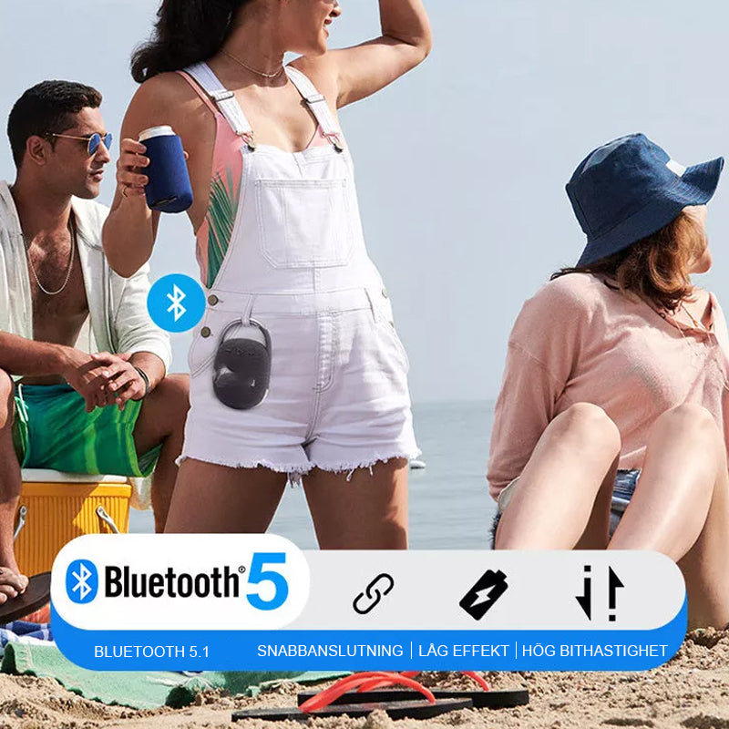 "Portabel vattentålig Bluetooth-högtalare i modern stil, robust och kompakt design för utomhusbruk"