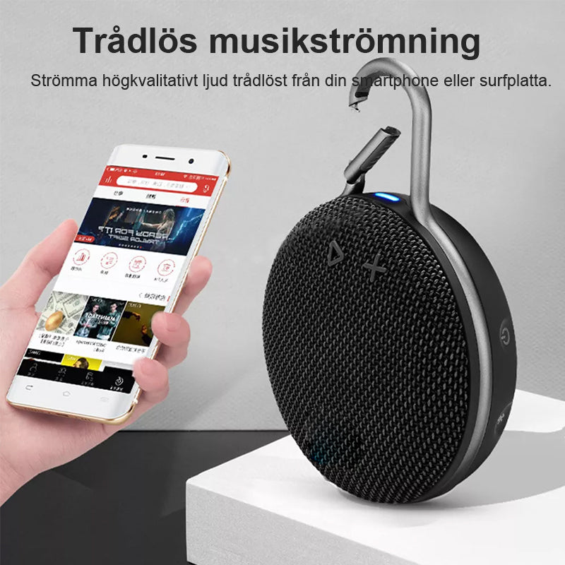 "Portabel vattentålig Bluetooth-högtalare i modern stil, robust och kompakt design för utomhusbruk"