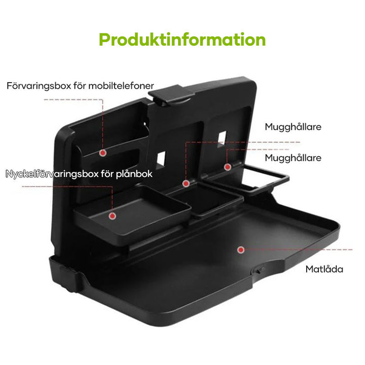 "Portabelt bilmatbord för barn i ABS-material, vikbar design för enkel installation på bilbarnstol, grå färg."