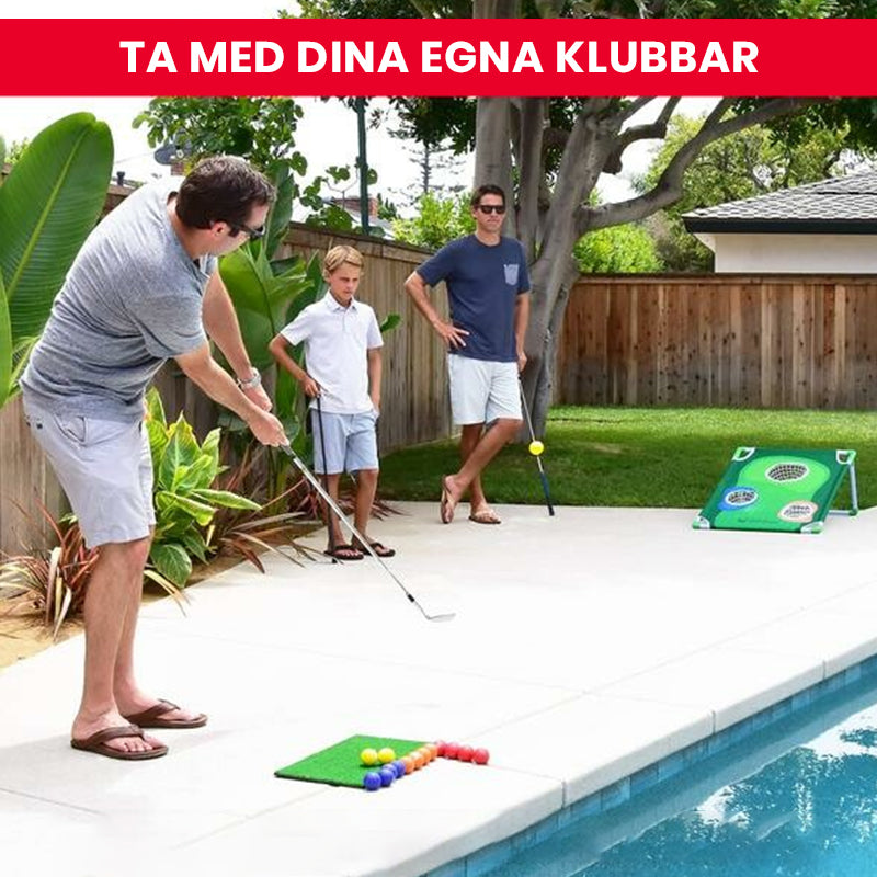 "Portabelt golfspel utomhus, lätt och bärbart, perfekt för bakgården och stranden, erbjuder stressfri träning."
