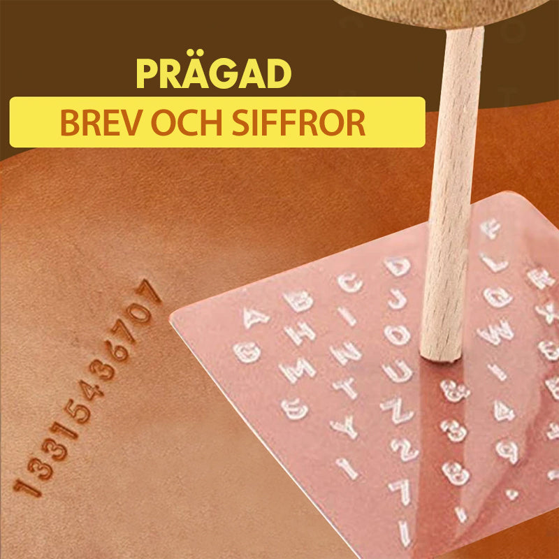 "Präglingsstämpel i trä för läderhantverk, robust trädesign, perfekt för DIY-mönster på läderväskor och mer."