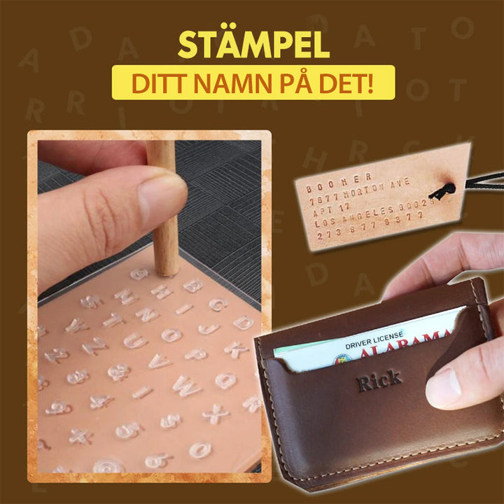 "Präglingsstämpel i trä för läderhantverk, robust trädesign, perfekt för DIY-mönster på läderväskor och mer."