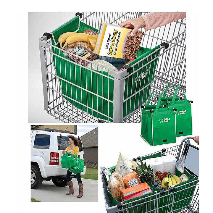 Miljövänlig, vikbar shoppingväska i grön färg för matkassar och hållbar förvaring.