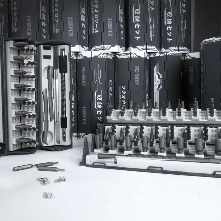 "Precision skruvmejselsats 128 delar med olika bits och kompakt förvaring, perfekt för alla reparationsbehov, set."
