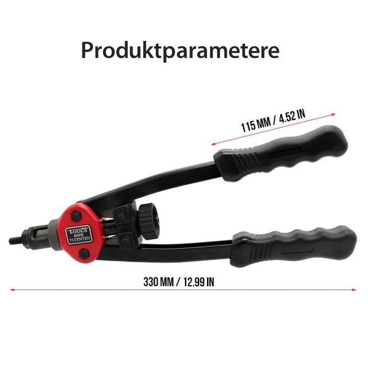 "Premium automatisk nitverktygssats i svart stål, ergonomiska handtag, perfekt för bilpaneler och möbler."