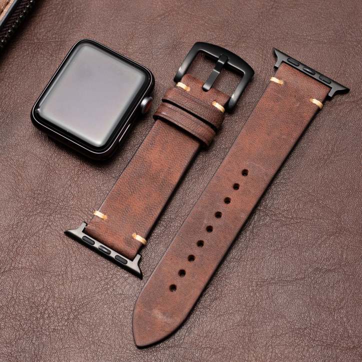 Elegant premium läderrem för Apple Watch, högkvalitativt unisex armband med karaktär.
