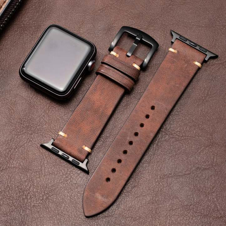 Elegant premium läderrem för Apple Watch, högkvalitativt unisex armband med karaktär.