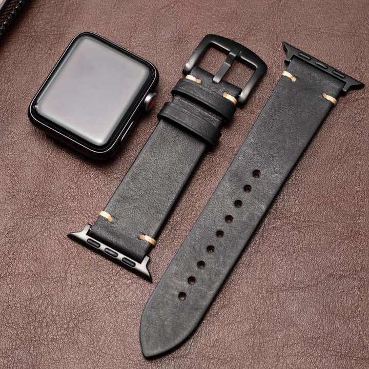 Lyxig smartklocka accessoar: italienskt läderarmband för Apple Watch, elegant finish.
