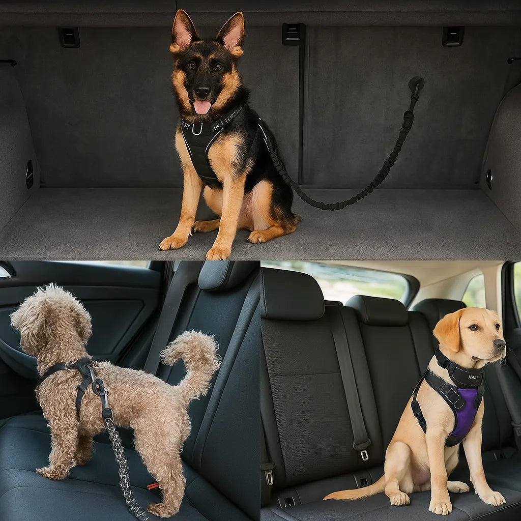 Svart säkerhetsbälte för hund & katt. Ger trygghet under bilfärder, enkelt att fästa.